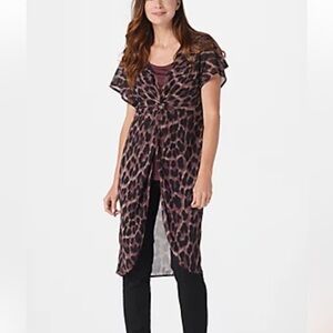 Lisa Rinna Collection Knot-Front Duster Tunic with Tank in cheetah size XL